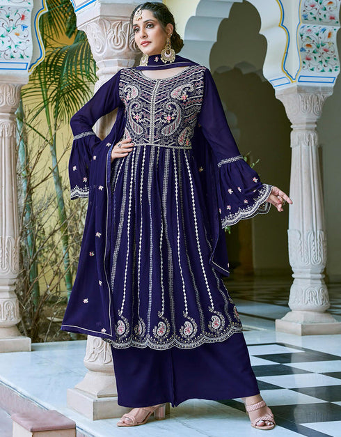 sophisticated purple fox georgette designer party wear heavy salwar suit collection with purple fox georgette rt8977-185078 Front View